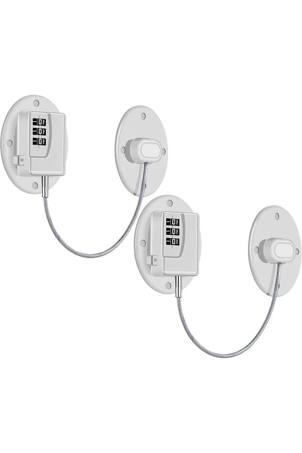 2 Pack Refrigerator Lock - Heavy Duty 3 Digit Cable Fridge Lock, Child Proof Cabinet Locks(White)