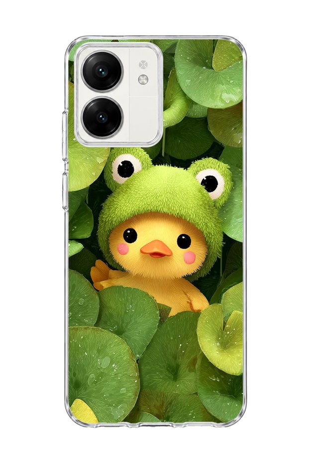 Redmi 13C Compatible Transparent Phone Case with Frog Hat and Duck Print