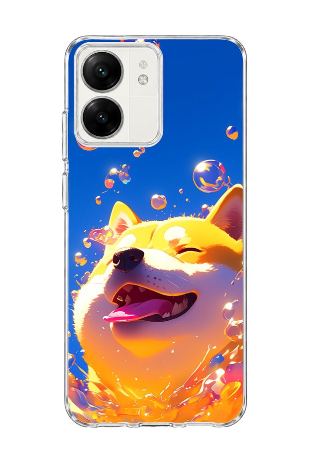 Redmi 13C Compatible Smiling Dog Bubble Printed Transparent Phone Case