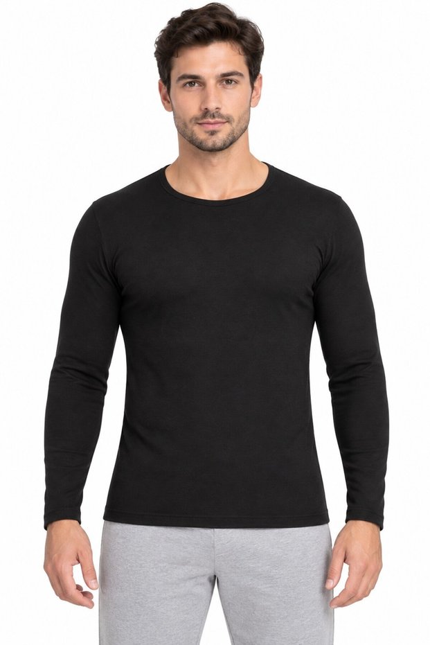 Men's Thermal Underwear Top Long Sleeve Crew Neck Black Winter Underwear