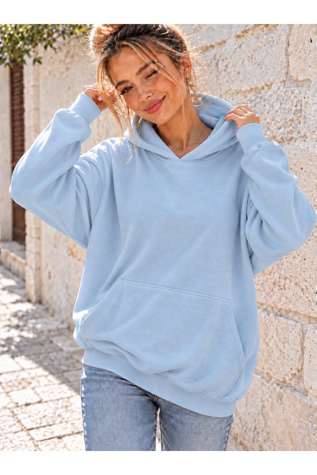 Women's Plain Unprinted Oversize Wide Fit Hooded Sweatshirt Hoodie