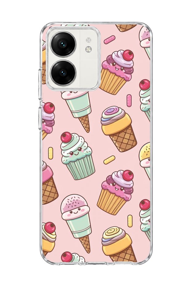 Redmi 13C Compatible Ice Cream Cake Pink Printed Transparent Phone Case