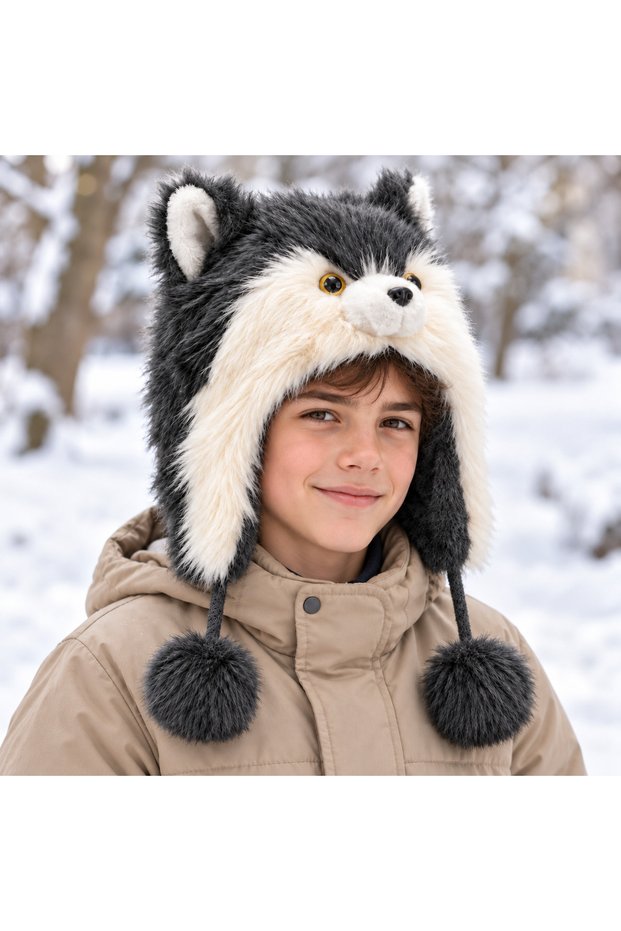 Winter Furry Plush Hat, Fleece Lined Headgear, Costume Hat, Unisex Animal Figure
