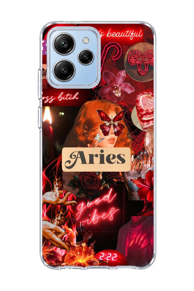 Redmi 12 Compatible Aries Sign Printed Transparent Phone Case