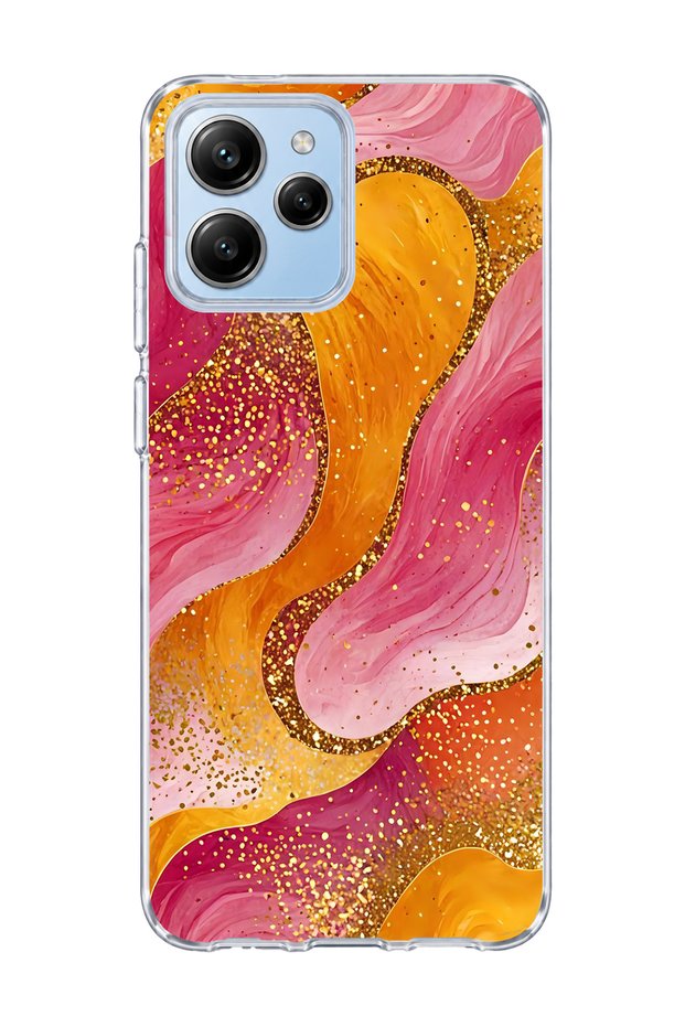 Poco M6 Pro 5g Compatible Gold Glitter Wave Printed Transparent Phone Case