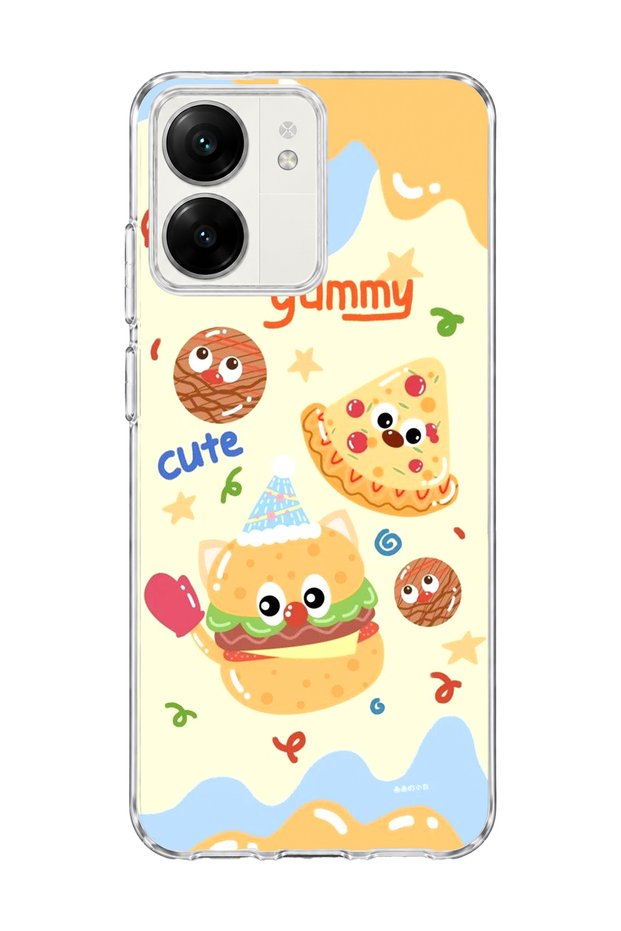 Redmi 13C Compatible Cute Hamburger Pizza Printed Transparent Phone Case