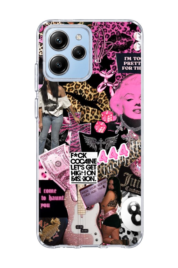 Redmi 12 Compatible Pink Leopard Fashion Printed Transparent Phone Case