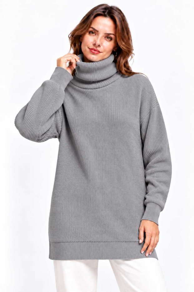 New Season Women's Oversize Turtleneck Long Knit Sweater – Soft Textured, Comfortable Fit