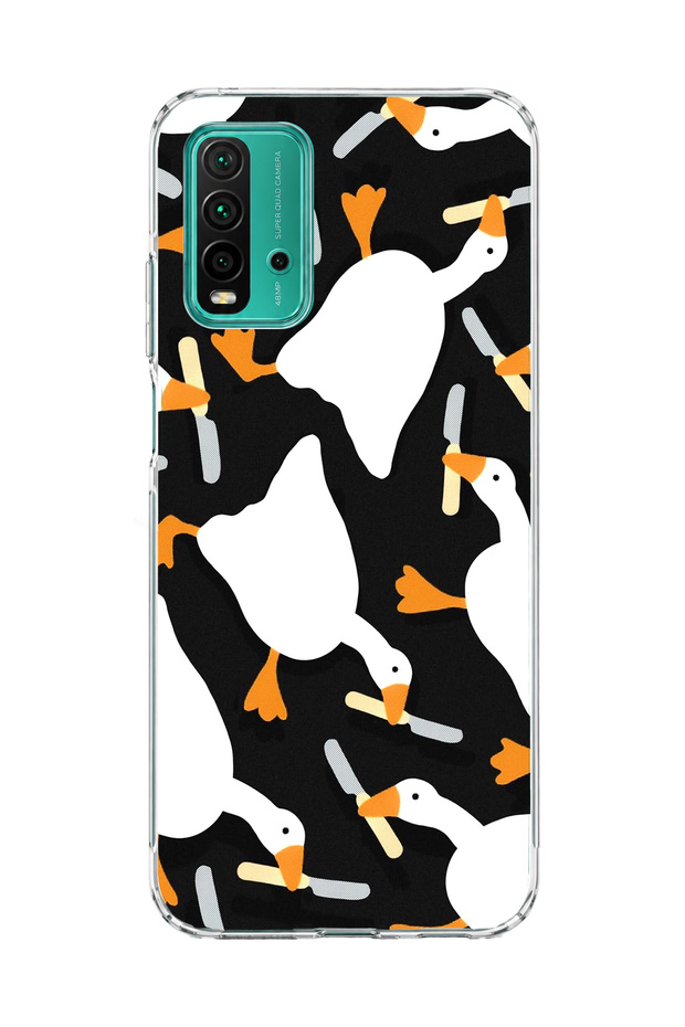 Redmi 9t Compatible White Goose Printed Transparent Phone Case with Blade