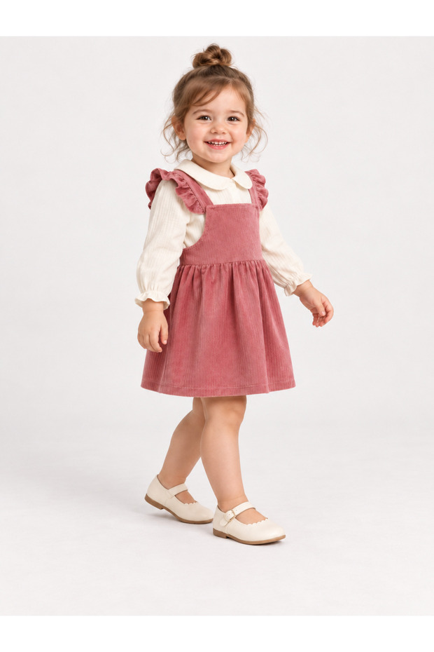 Velvet Ruffle Gilet Muslin Blouse 2-Piece Baby Girl Set