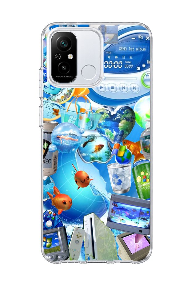 Redmi 12C Compatible Blue Bubble Fish Printed Transparent Phone Case