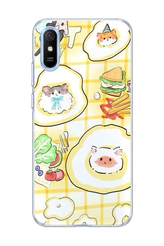 Redmi 9A Compatible Cat in the Field Egg Printed Transparent Phone Case