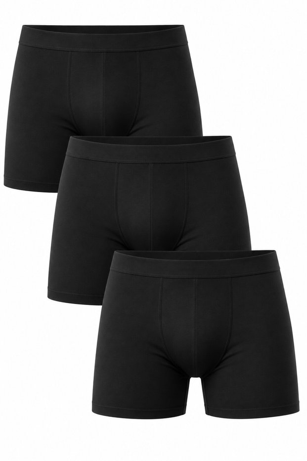 Men's 3-Piece Black Modal Boxers, Soft Textured Solid Color Men's Boxers
