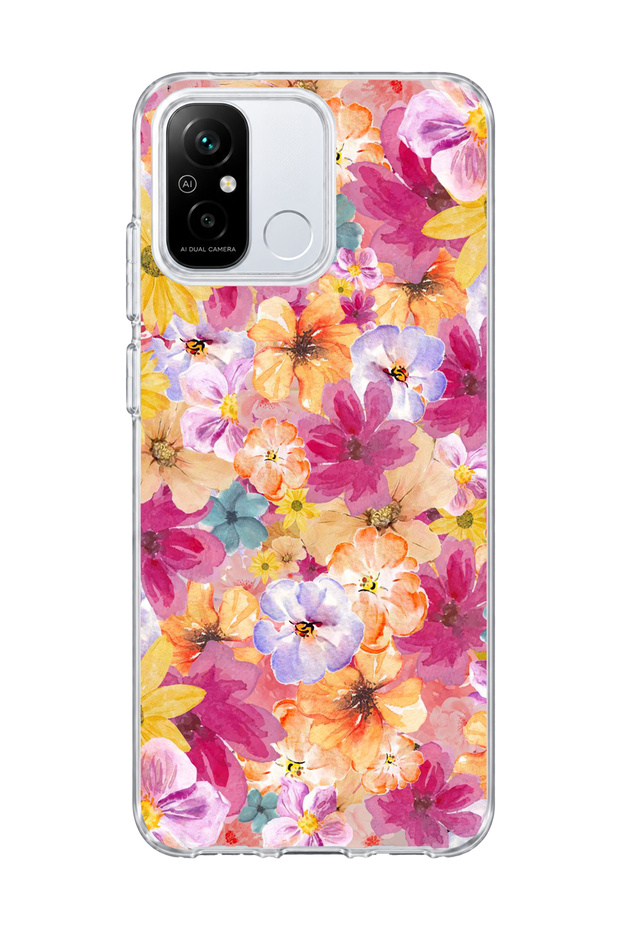 Redmi 12C Compatible Tiny Flower Watercolor Printed Transparent Phone Case