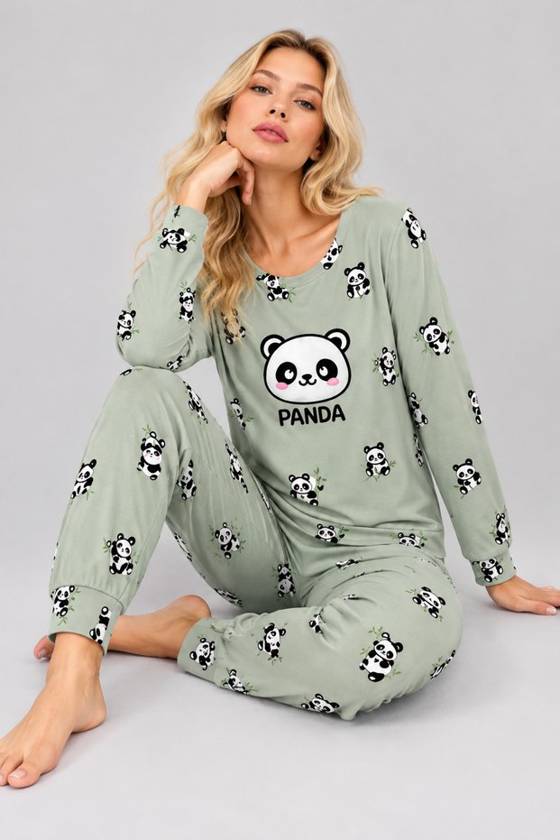 Women's Patterned Crew Neck Long Sleeve Printed Relaxed Cut Pajama Set