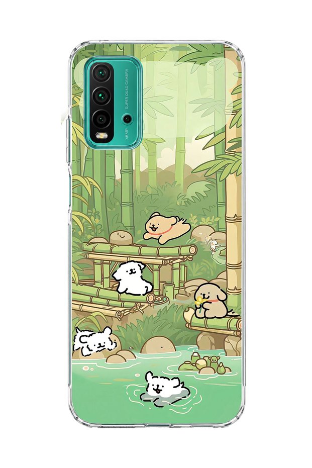 Redmi 9t Compatible Bamboo Forest Dogs Printed Transparent Phone Case