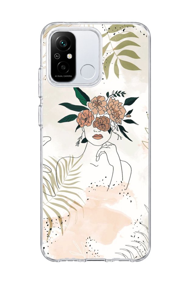 Redmi 12C Compatible Flower Headed Woman Drawing Printed Transparent Phone Case