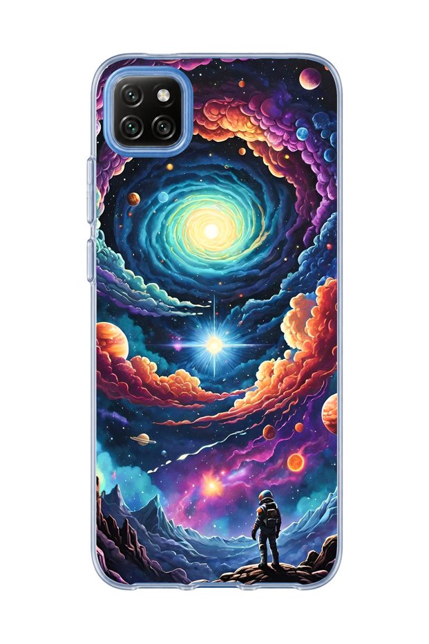Redmi 9C Compatible Galaxy Swirl Astronaut Printed Transparent Phone Case