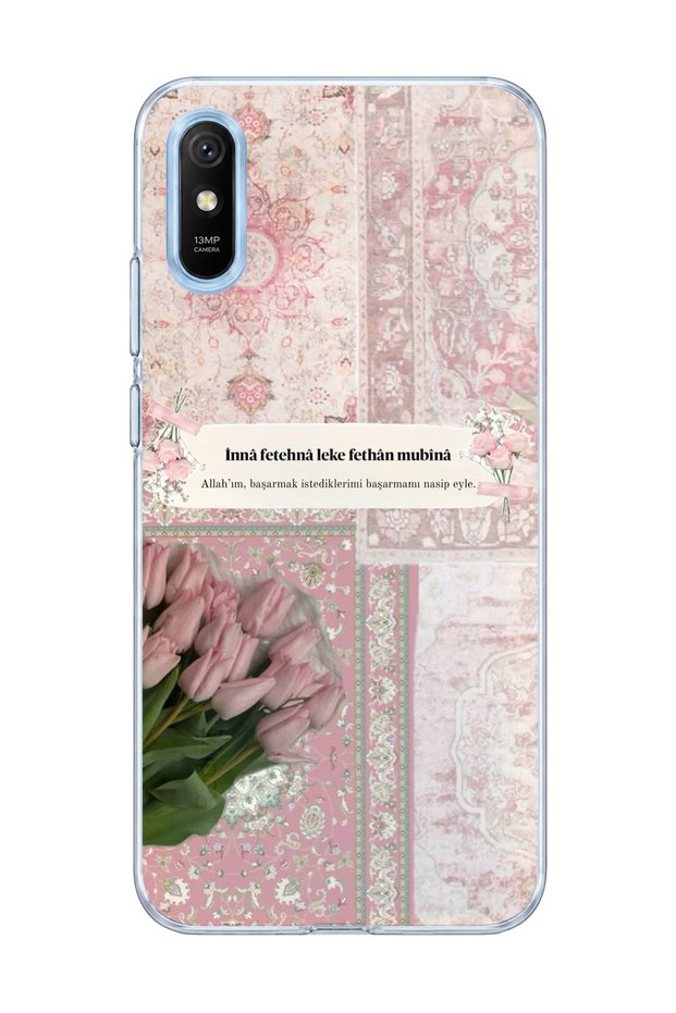 Redmi 9A Compatible Pink Tulip Prayer Printed Transparent Phone Case