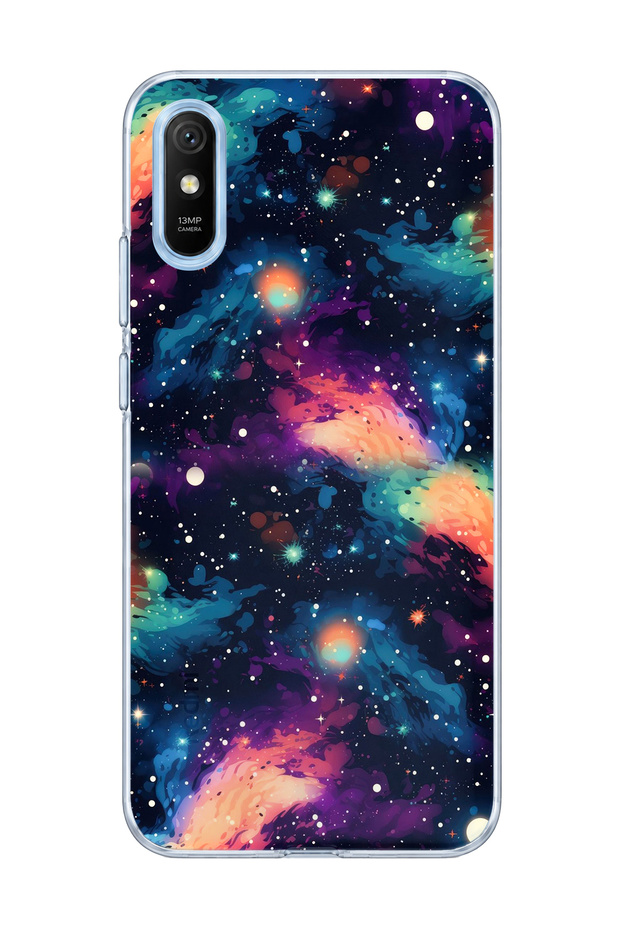 Redmi 9A Compatible Colorful Galaxy Printed Transparent Phone Case