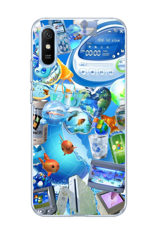 Redmi 9A Compatible Blue Bubble Fish Printed Transparent Phone Case