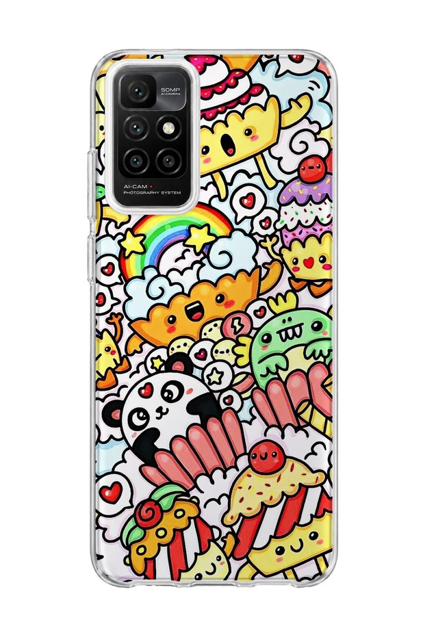 Redmi 10 2022 Compatible Cute Panda Rainbow Printed Transparent Phone Case