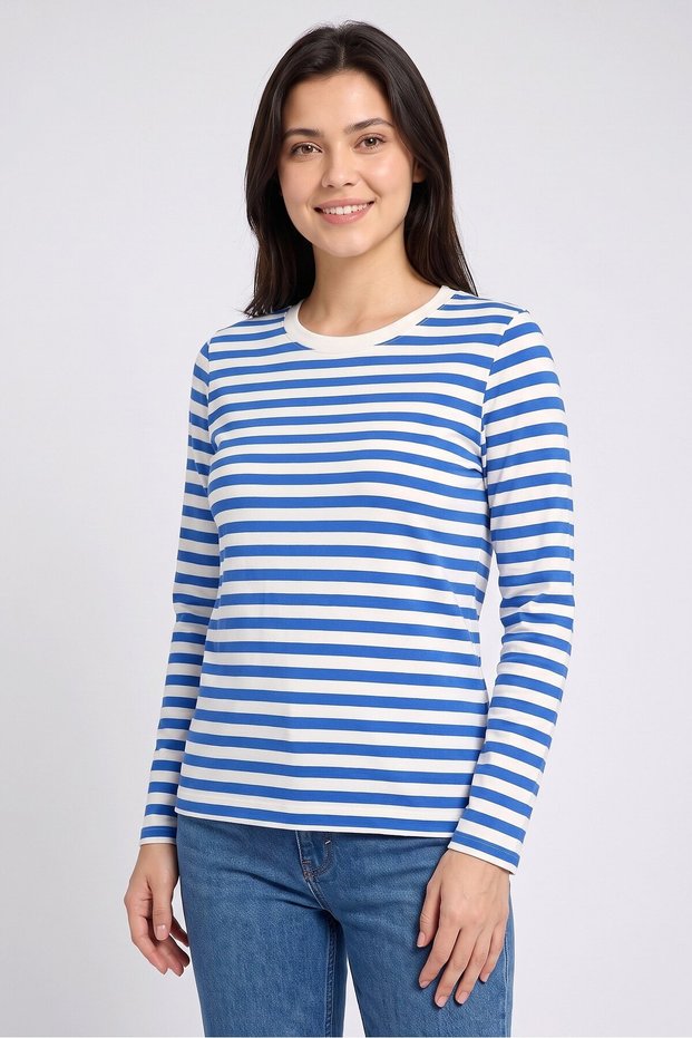 Women Crew Neck Long Sleeve Stripe T-Shirt, Multicolor