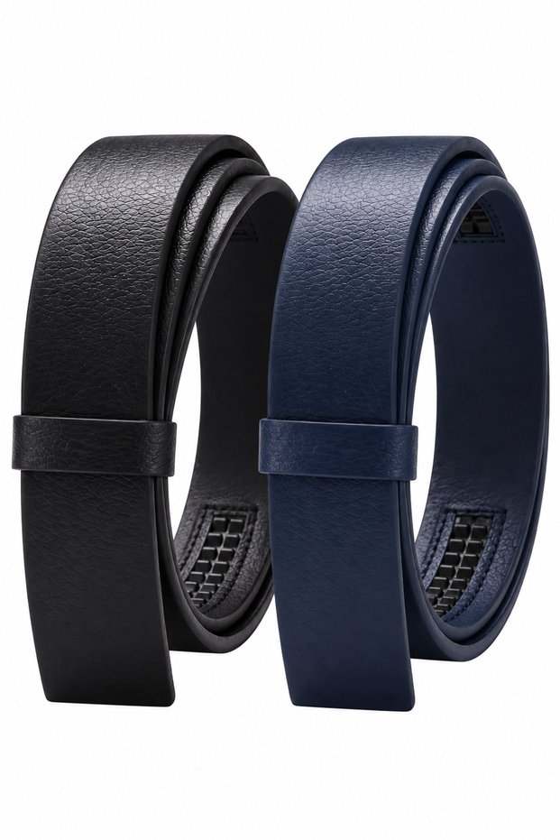 2-Pack Buffalo Leather Automatic Belt Strip 3.5 cm – Standard Buckle Compatible, Buckle Not Included