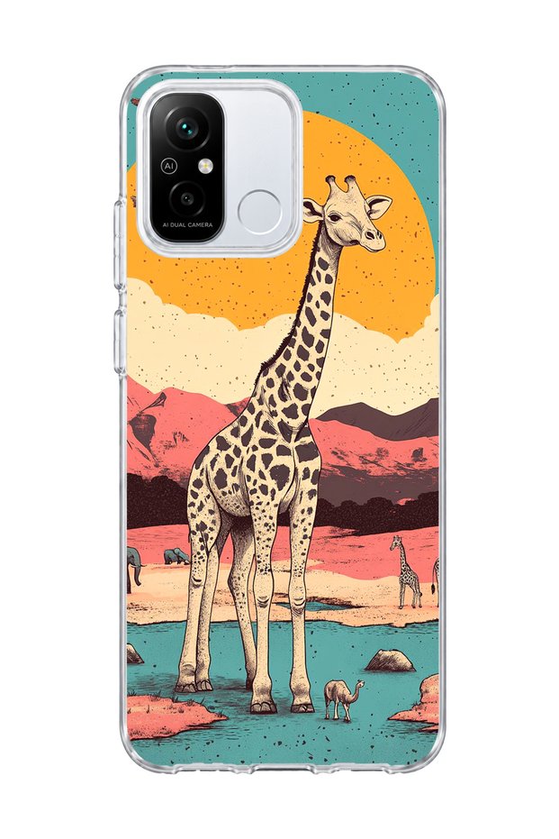 حافظة هاتف شفافة متوافقة مع Redmi 12C مطبوعة عليها صورة غزال عند غروب الشمس