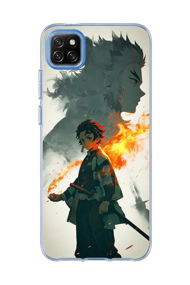 حافظة هاتف شفافة مطبوعة بتصميم Anime Fire Shadow متوافقة مع Redmi 9C