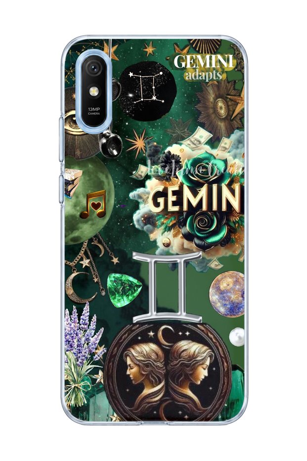 Redmi 9A Compatible Gemini Zodiac Sign Printed Transparent Phone Case
