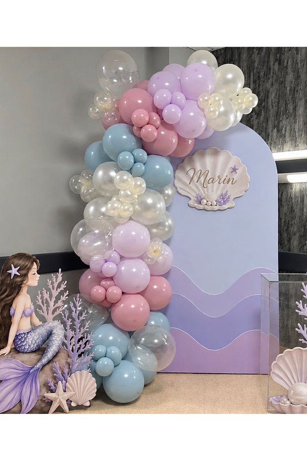 Lila Pink Blue Pearl White Balloon Chain Set 100 Pcs
