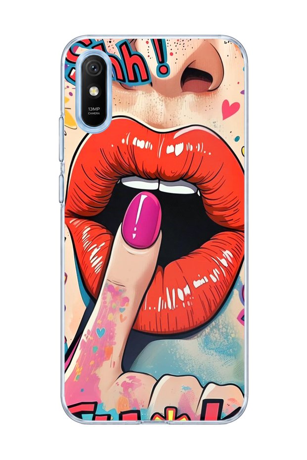 Redmi 9A Compatible Red Lip Printed Transparent Phone Case