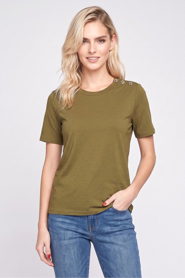 Women Crew Neck Short Sleeve Solid T-Shirt, Olive