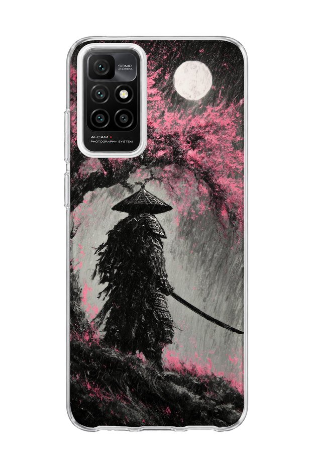 Redmi 10 2022 Compatible Samurai Full Moon Printed Transparent Phone Case