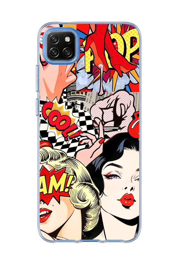 Redmi 9C Compatible Comic Book Women's Printed Transparent Phone Case