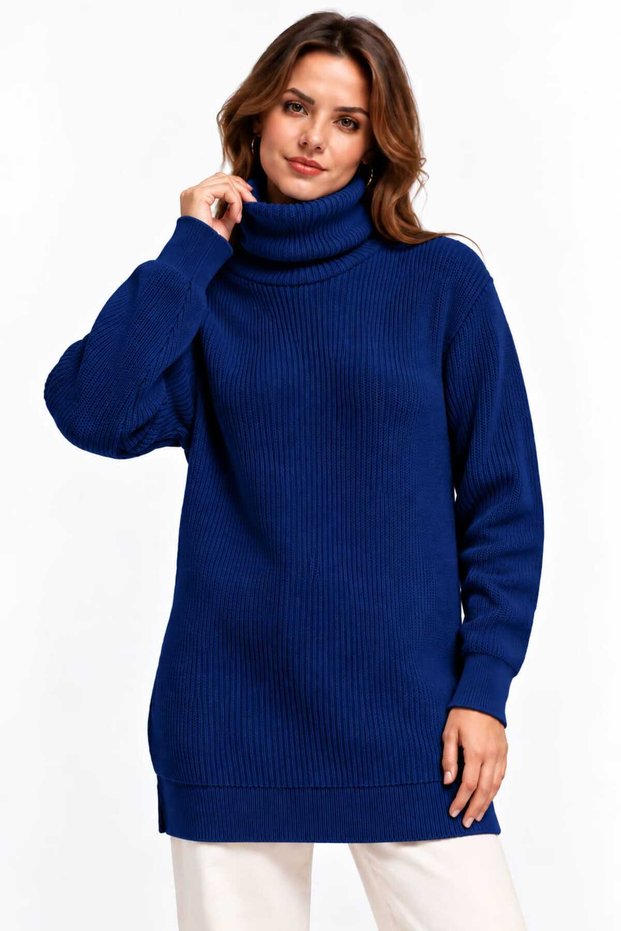 New Season Women's Oversize Turtleneck Long Knit Sweater – Soft Textured, Comfortable Fit