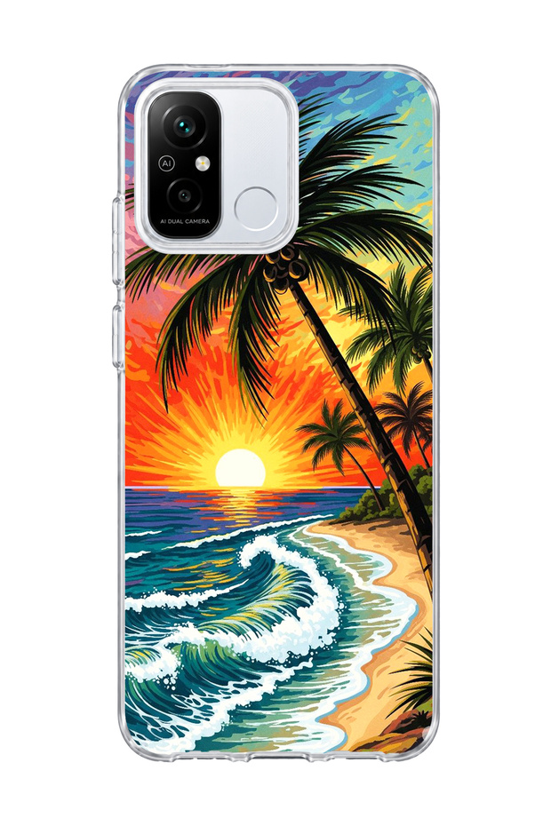 Redmi 12C Compatible Palm Coast Oil Painting Printed Transparent Phone Case