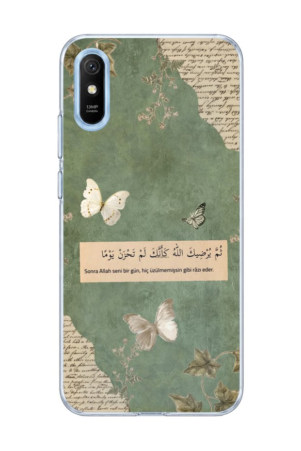 Redmi 9A Compatible Green Butterfly Verse Printed Transparent Phone Case