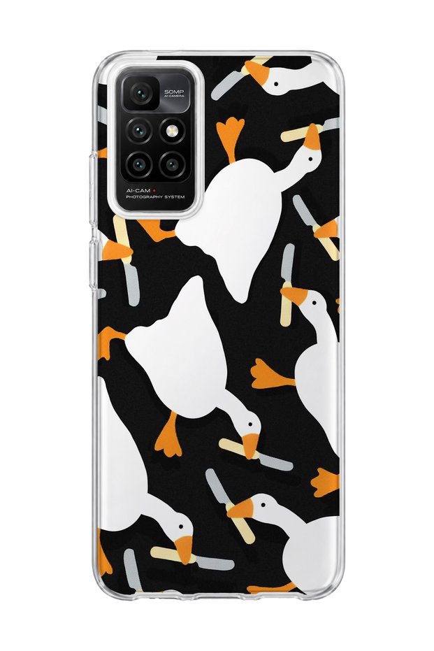 Redmi 10 2022 Compatible White Goose Printed Transparent Phone Case with Blade