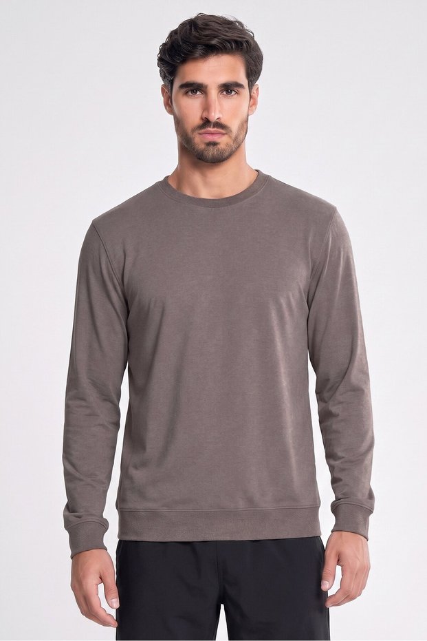 Men Sportswear Fit Long Sleeve Training Sweatshirt, Taupe