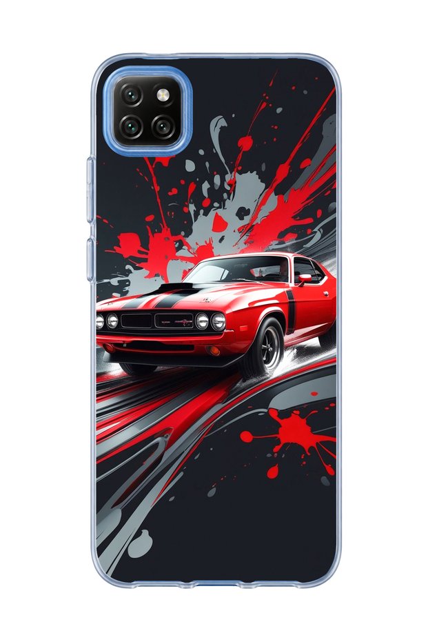 Redmi 9C Compatible Red Car Paint Splash Printed Transparent Phone Case