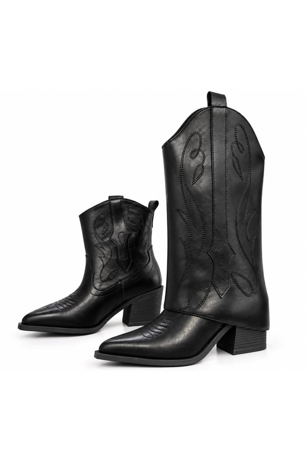 Women's Black Boots and Boots Set - Take Off Cowboy Boots