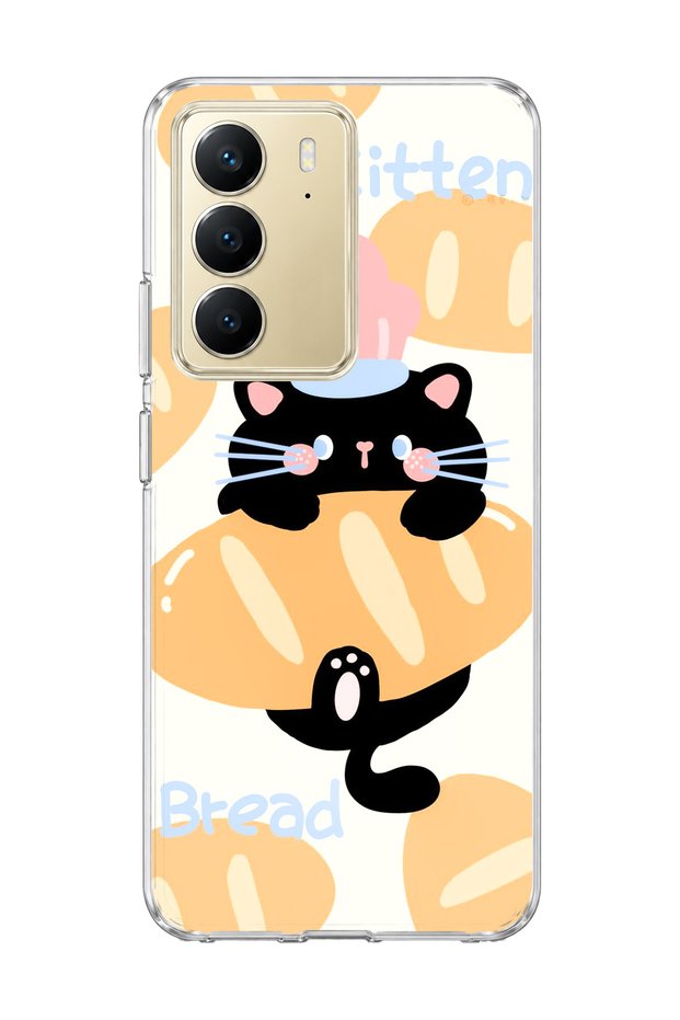 Realme C75 Compatible Black Cat Bread Printed Transparent Phone Case