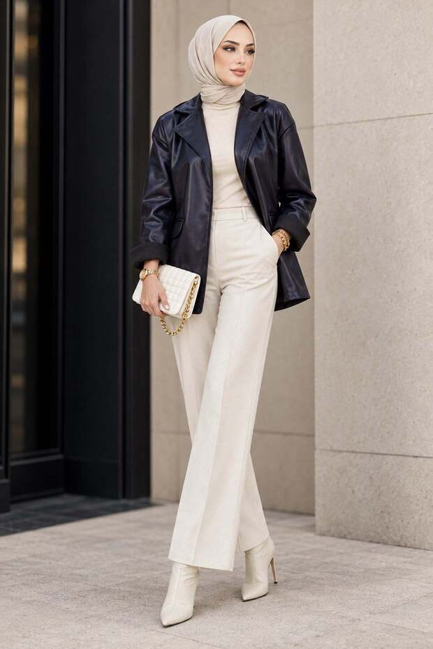 Oversize Leather Jacket Navy Blue Hm2338