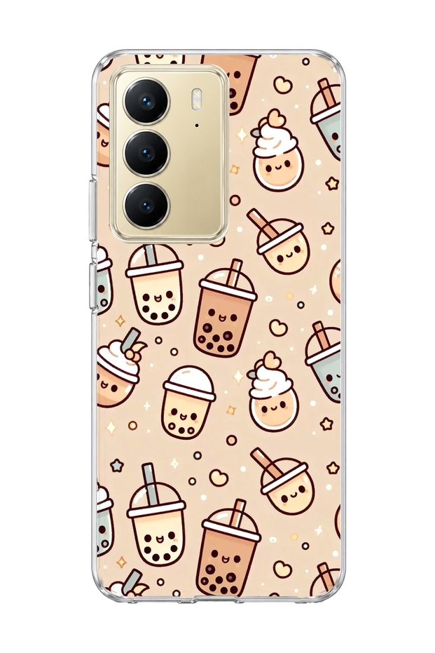 Realme C75 Compatible Cute Bubble Tea Printed Transparent Phone Case