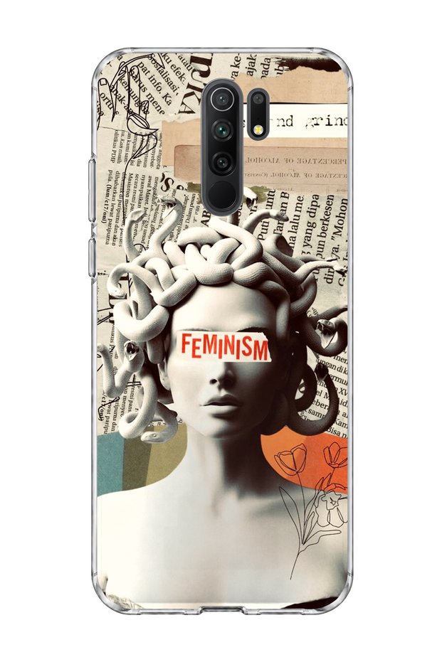 Redmi 9 Compatible Snake Hair Sculpture Printed Transparent Phone Case
