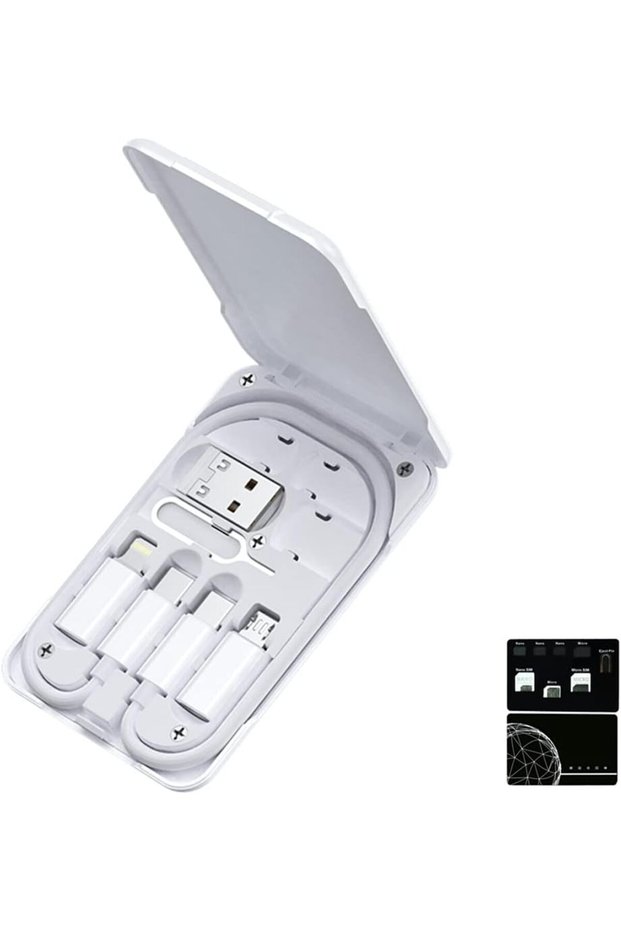 طقم كابلات متعددة للشحن مع محول USB من النوع C/لايتنينج/مايكرو USB/فتحة بطاقة SIM