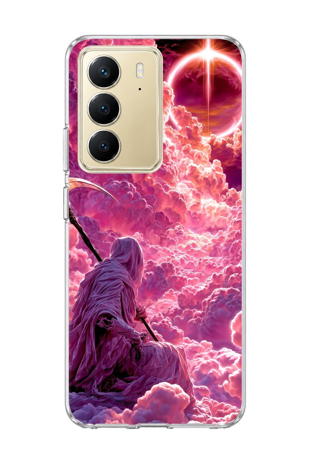 Realme C75 Compatible Azrail Pink Cloud Printed Transparent Phone Case