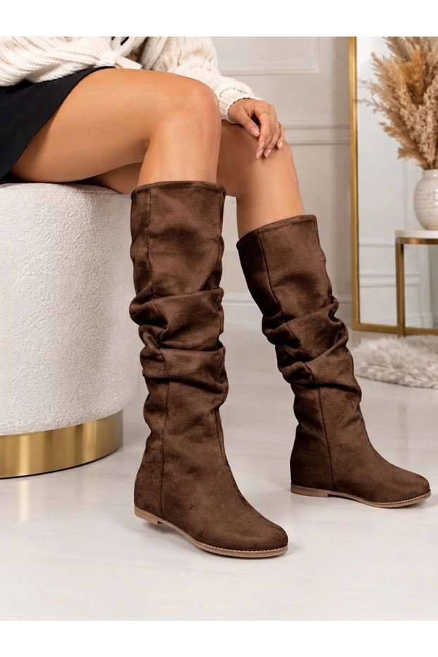 Bitter Brown Suede Bellows Hidden Heel Boots
